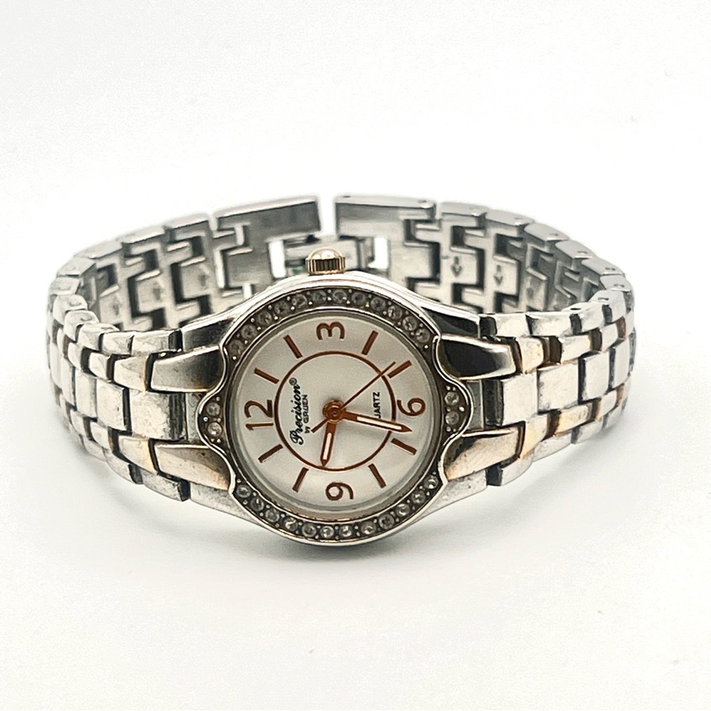 Vintage Precision by Gruen Watch Womens Classic Two Tone Crystals New Battery